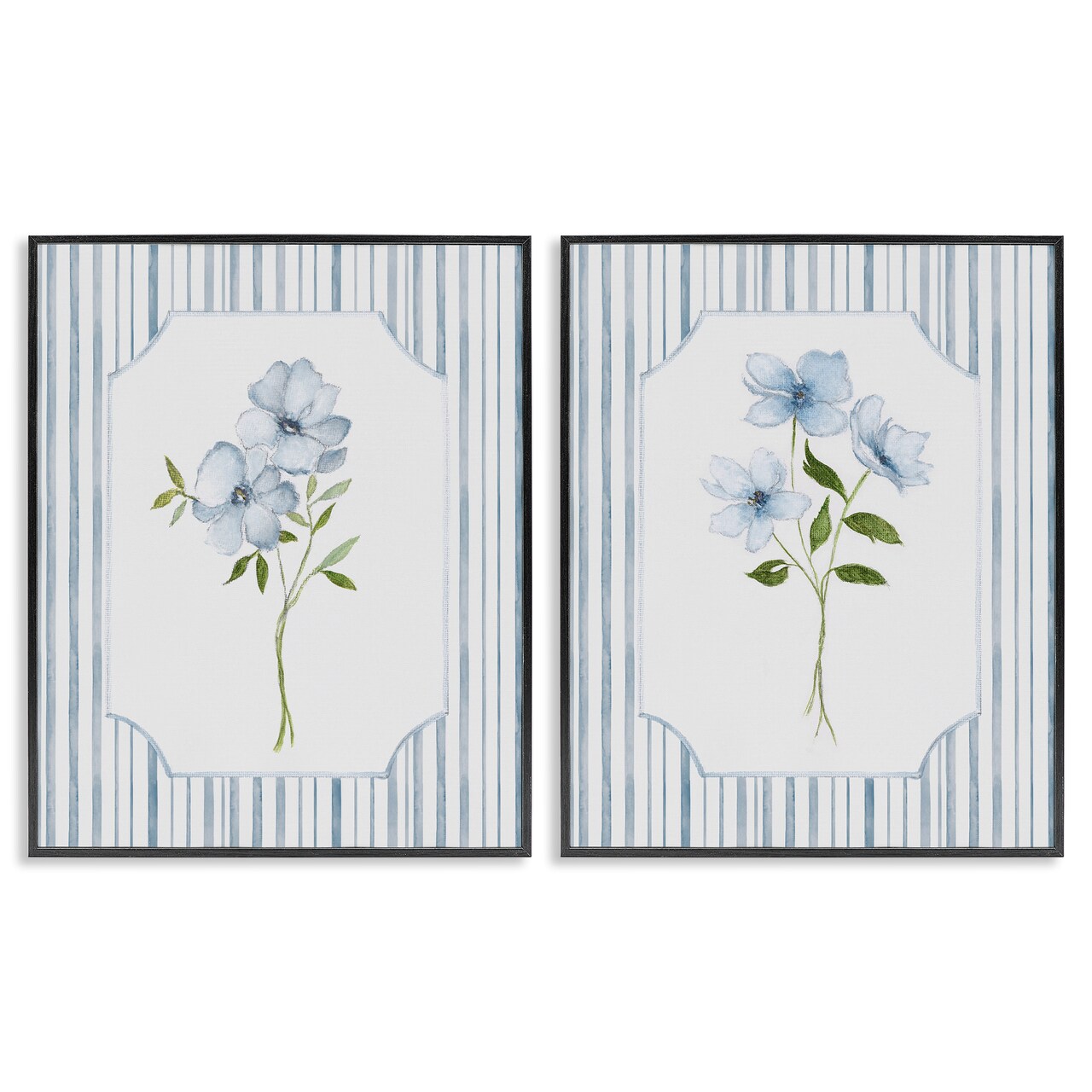 Stupell Industries Blue Blooms & Stripes 2pc Framed Giclee Set, design by Tava Studios